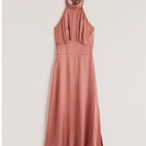 Pink Dreamy Halter Satin Midi Dress